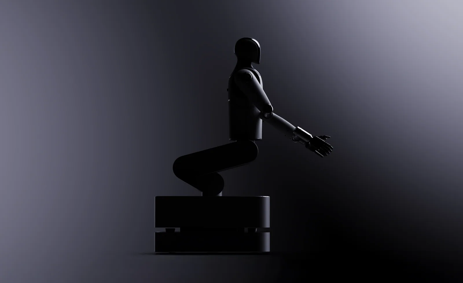 MARK One in profile, seated on its base against a dark backdrop